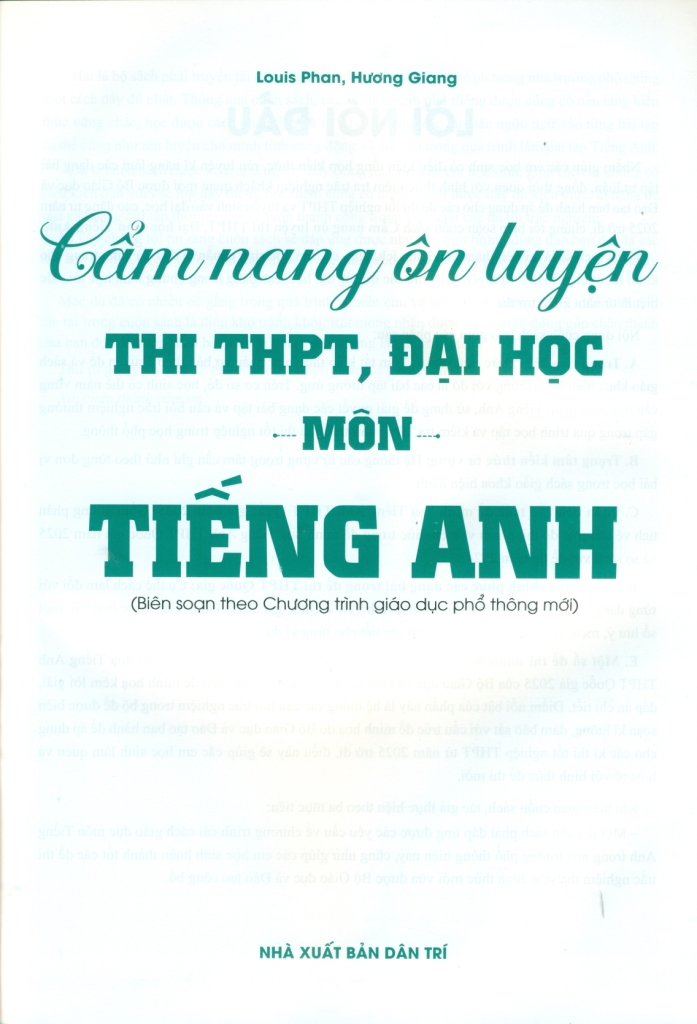 CẨM NANG ÔN LUYỆN THI THPT, ĐẠI HỌC MÔN TIẾNG ANH (Biên soạn theo Chương trình GDPT mới)